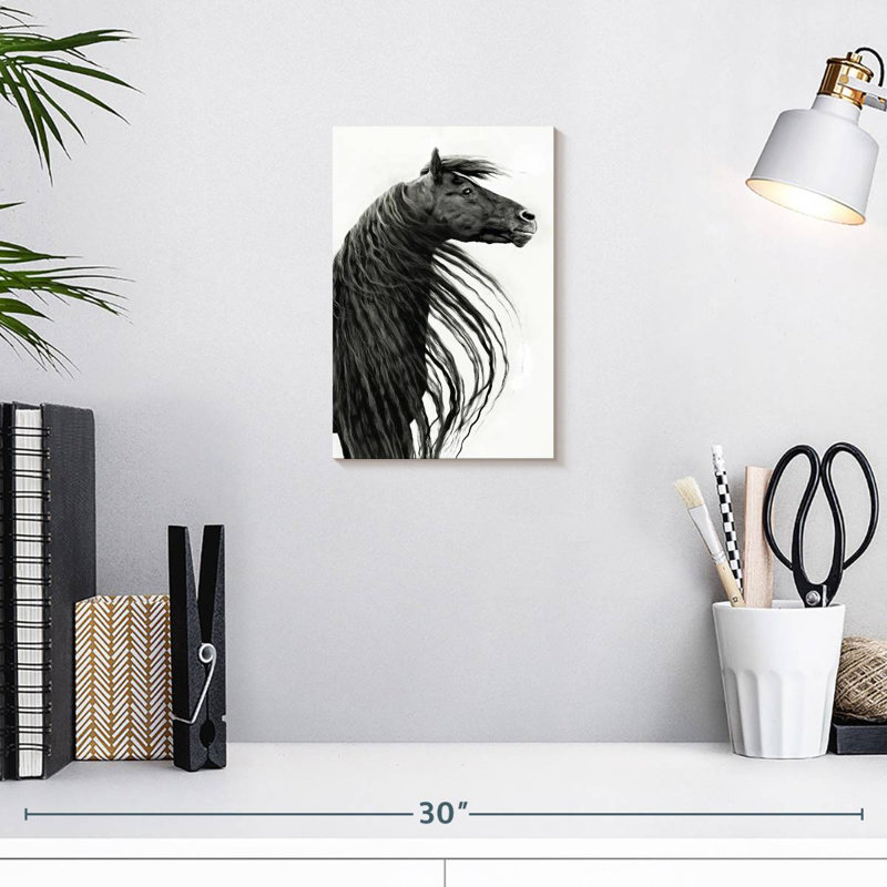 Portrait de cheval Brampt noir et blanc II, H 12 po x l 8 po