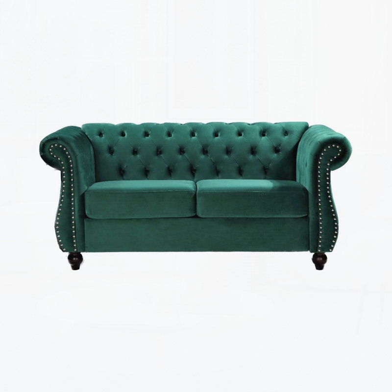 Canapé capitonné à boutons avec accoudoirs roulés, Green
