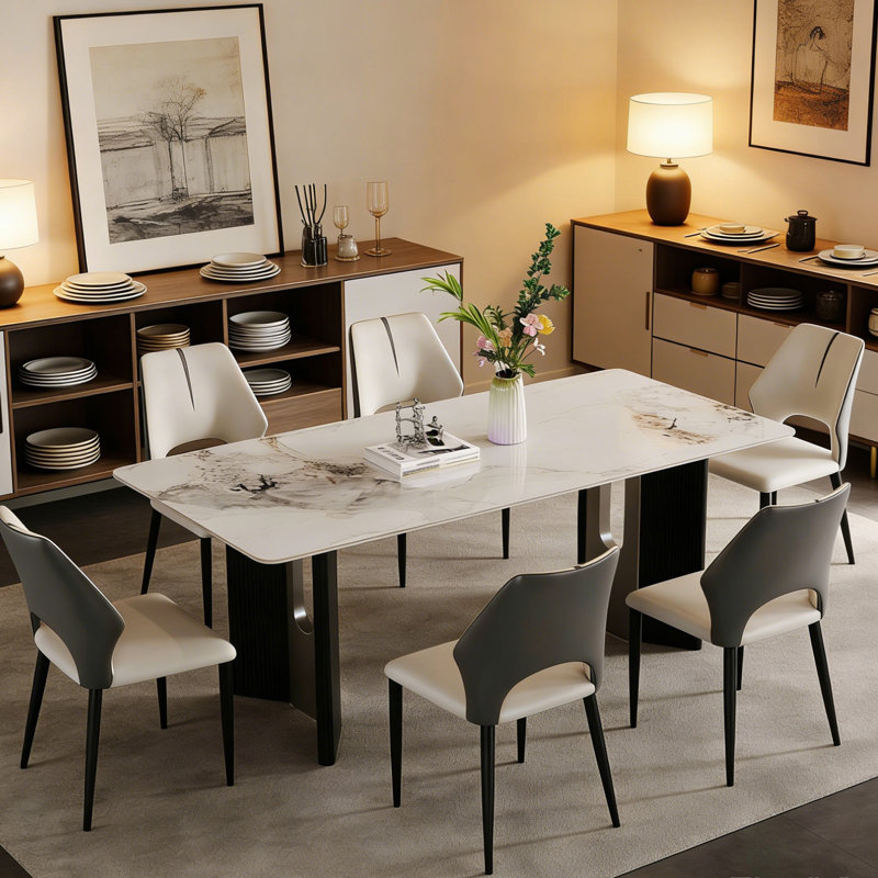 Table de salle à manger rectangulaire Luxury, 7 pièces : table, 6 chaises, H 29,53 po x l 70,87 po x P 35,43 po