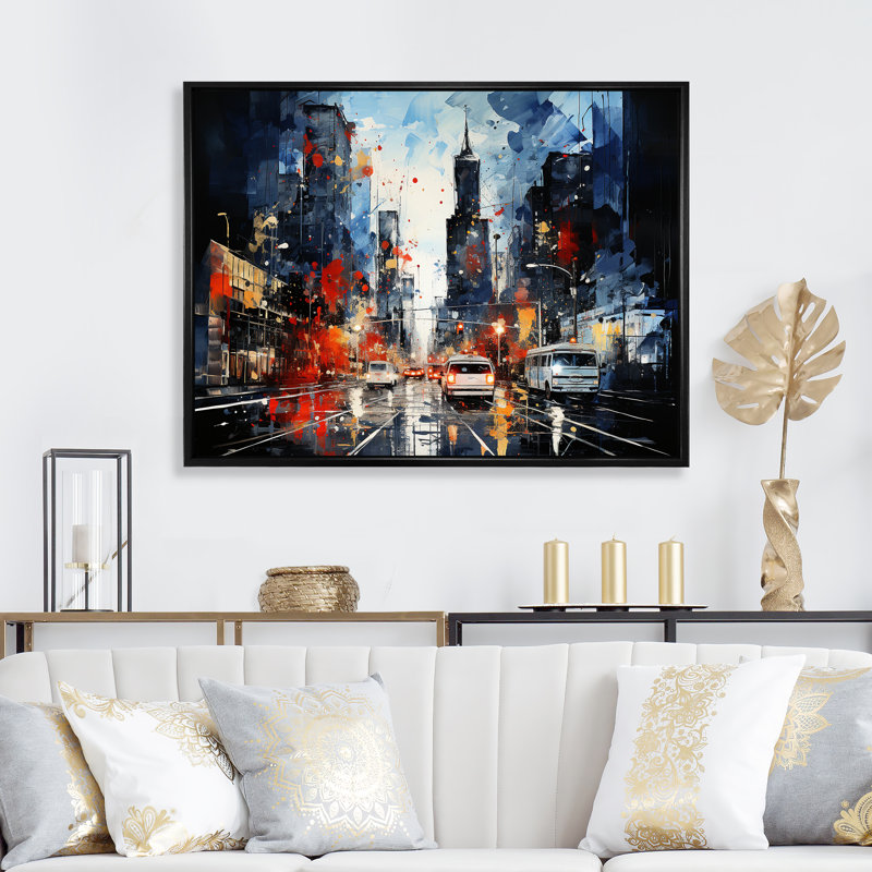 «Blue Rues of Harlem I» - art mural Harlem Renaissance, Cadre flottant noir, H 16 po x l 32 po x P 1 po