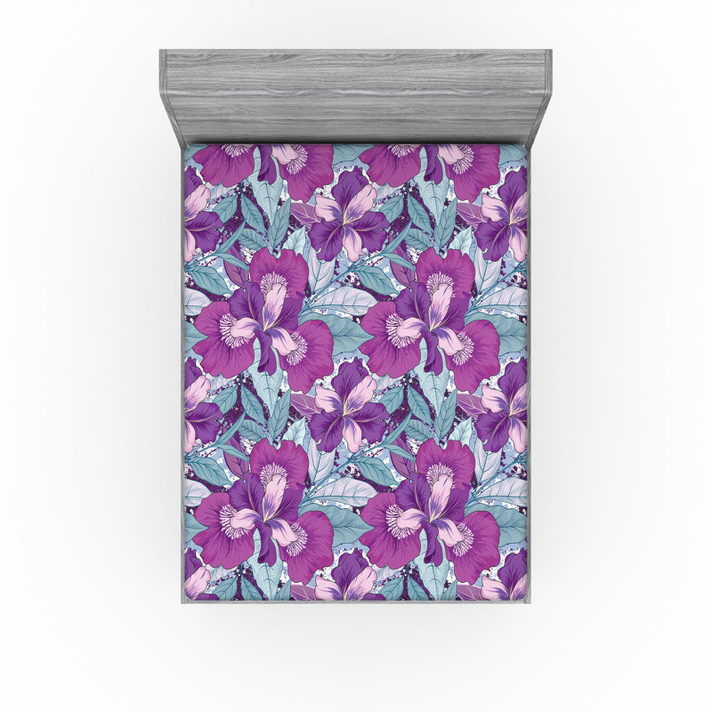 Drap-housse Ambesonne, Bleu cadet, mauve / floral, Drap-housse grand