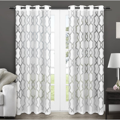 Andish Cotton Blend Geometric Sheer Grommet Sliding Panel