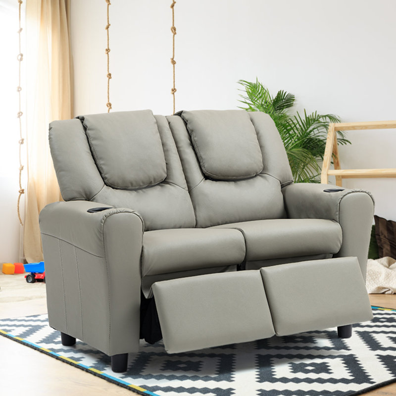 Ivanovic Kids 14.17'' PU Leather Recliner Sofa/Sectional with Footrest, Gray