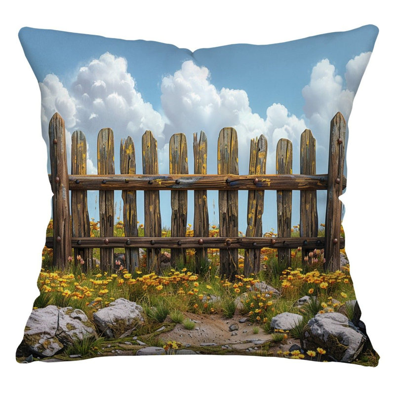 Wood Fence Throw Pillow, Nature  Pillows, 20"H x 20"W
