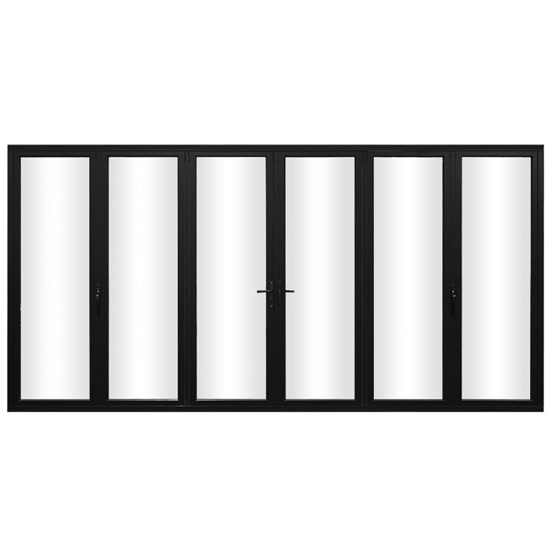 Porte pliante en aluminium à 6 panneaux KaMic Elite-Fold, Coulissante double, Noir, noir, noir, noir