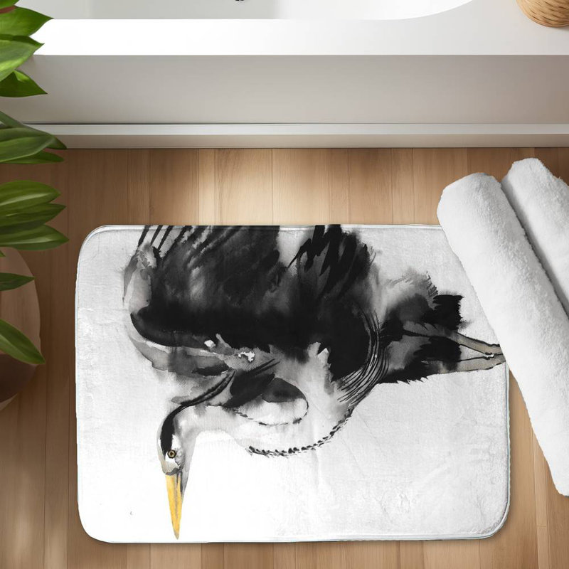 Heron Bath Mat with Non-Slip Backing - Quick Dry Memory Foam Bathroom Rug - Absorbent - Modern Plush Spa-Style - Machine Washable