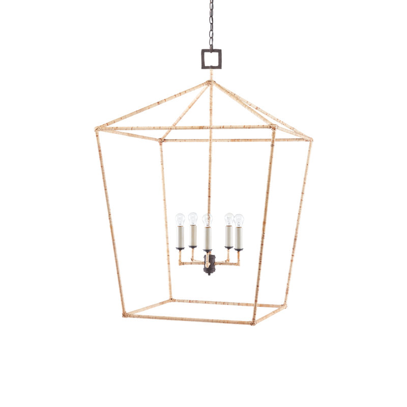 Denison 5 - Light Mole Black/Natural Rattan Lantern Pendant