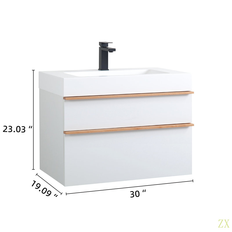 Meuble-lavabo mural VELA, Blanc, 30"