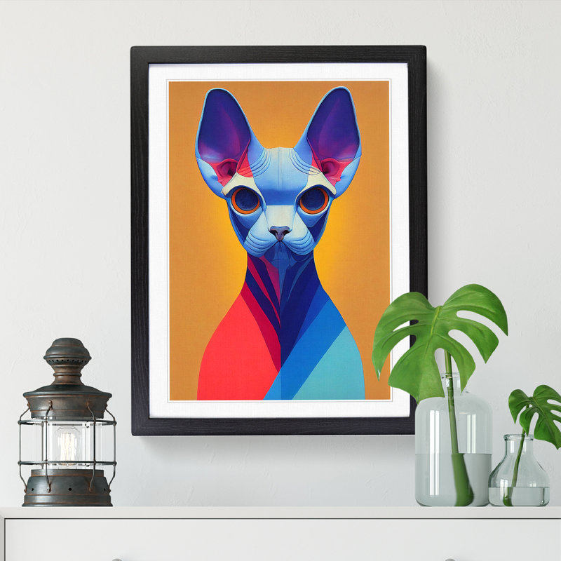 Sphynx Cat Avant Garde - Single Picture Frame Painting, 34cm H x 25cm W x 2cm D, Walnut