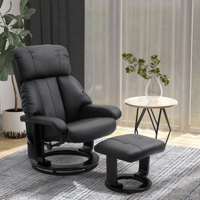 Comfortable 360° Swivel Recliner Chair with Footstool for Relaxation, Black