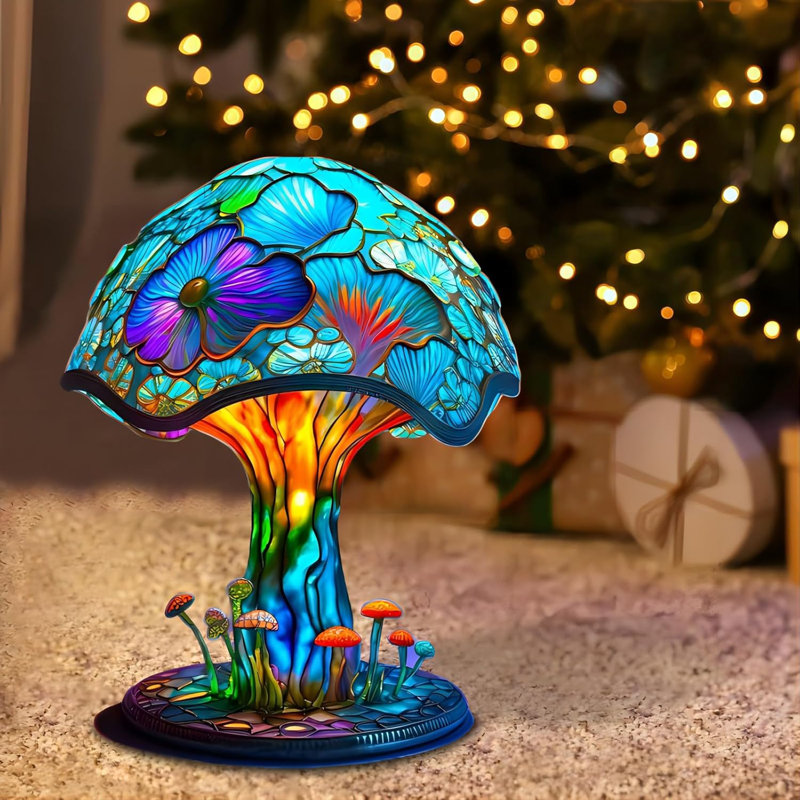 Mushroom Table Lamp, Stained Resin Glass Desk Lamp Night Light Bedside Night Light Home Bedroom Decorations for Living Room Tabletop Decoration