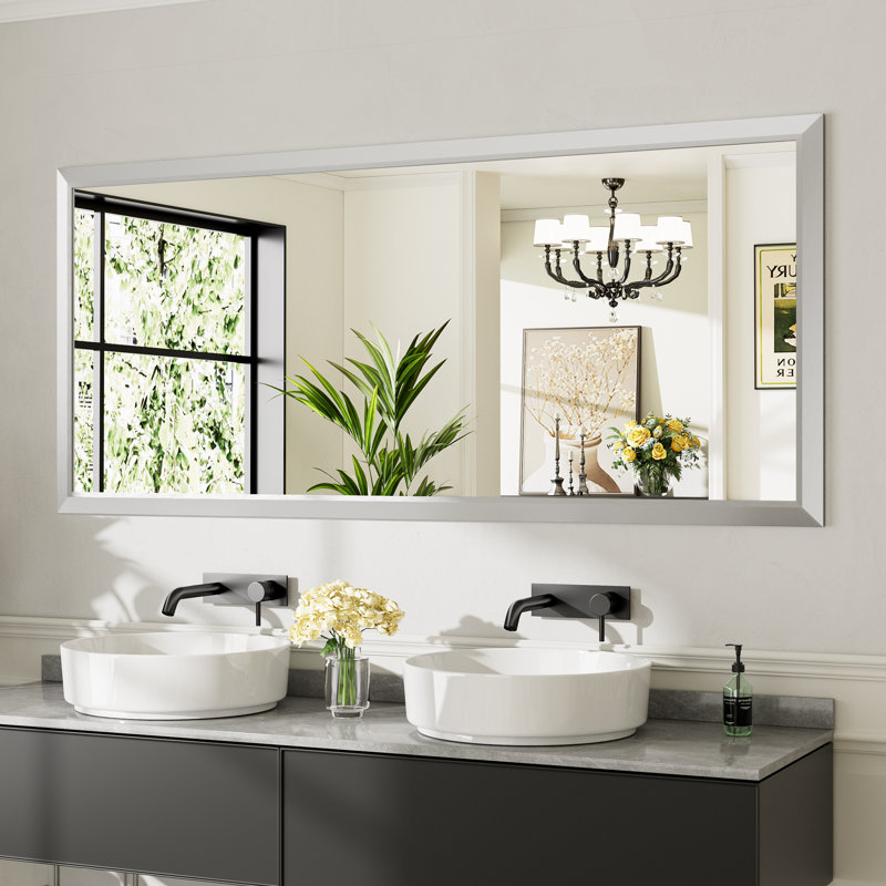 Miroirs de salle de bain modernes et contemporains en métal biseauté rectangulaire / carré avec verre trempé HD
