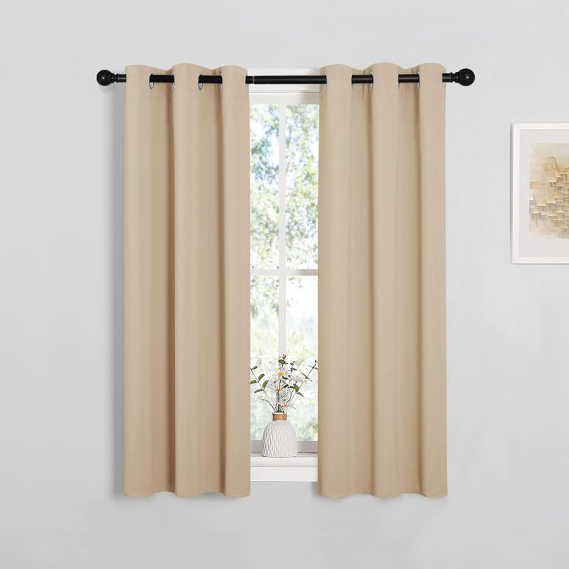 Room Darkening Short Curtain Panels For Small Window, 2 Panels, Thermal Insulated Grommet Room Darkening Draperies/Drapes For Window