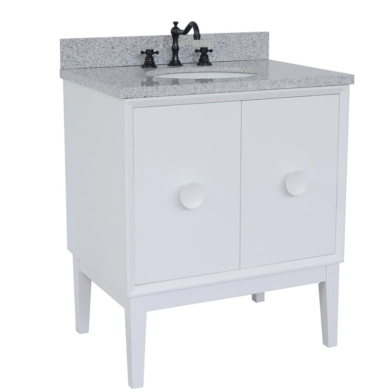 Crumley 31'' Single Bathroom Vanity with Top, White/Gray Granite