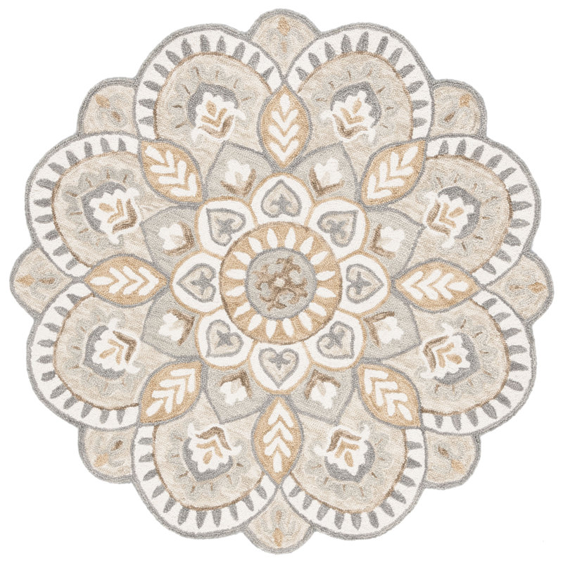 Novelty Floral Area Rug, Round 183cm, Ivory/Beige