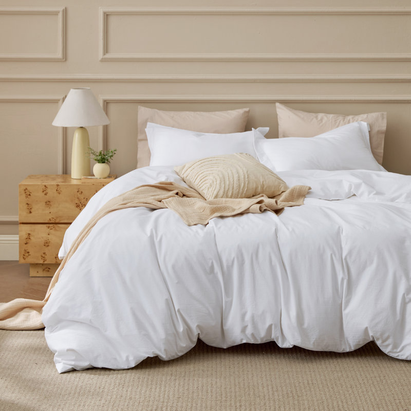 Bedsure 100% Washed Cotton Duvet Cover Full Set -  Minimalist Cotton Beding Set For All Season（set of 3）, Bright White