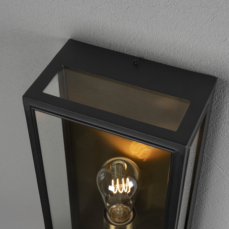Carpi Modern Outdoor Wall Light Flush Mount, 40 cm H x 20.5 cm W x 12.5 cm D, Black and Brass