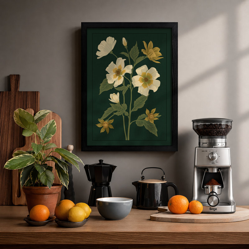 Pale Blooms Study Botanical - Framed Print, A3 - 42.0 x 29.7 cm, Black