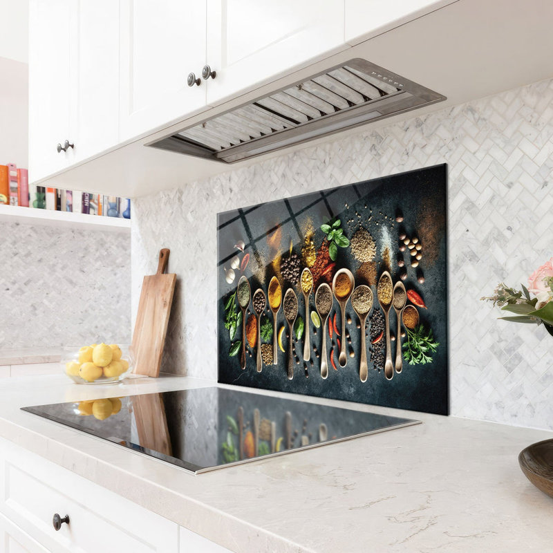 Spice Symphony Tempered Glass Backsplash Tile - Kitchen Wall Decor, 12" H x 25.6" W