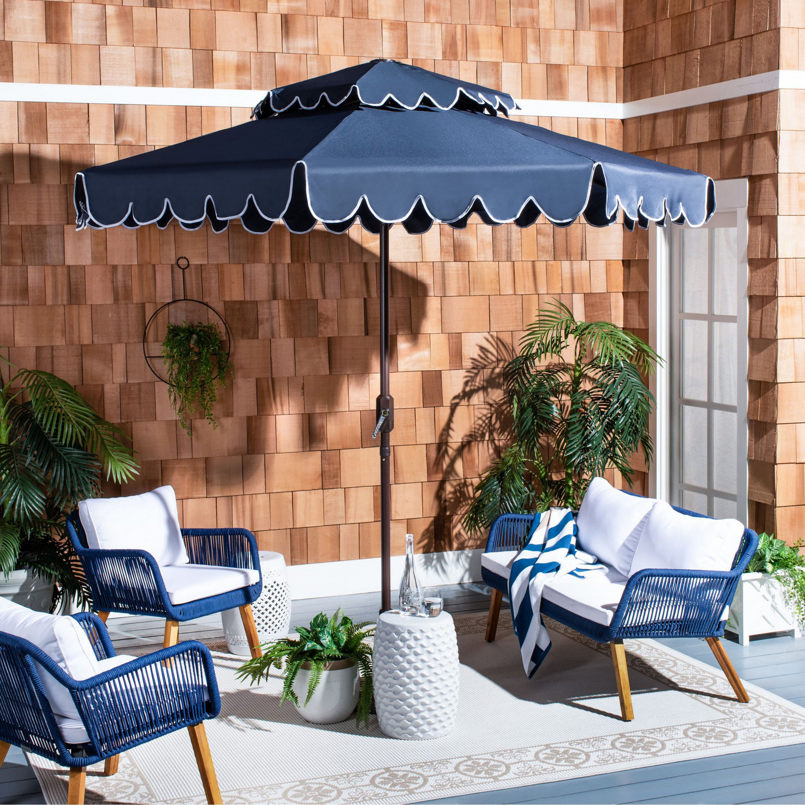 Teo 9' Umbrella, Navy/White