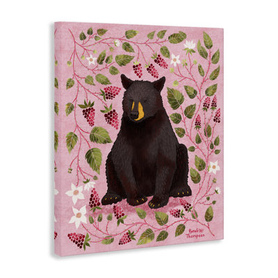 «Bear & Blackberry Plants», art mural sur toile par Renee Thompson