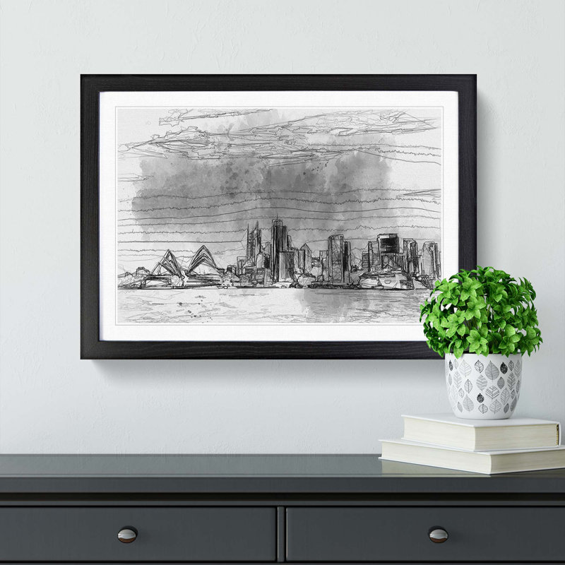 Sydney Australia Skyline in Abstract - Framed Print, 48cm H x 65cm W x 2cm D, Black Framed