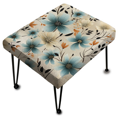 Minimalism Grey And Blue Flowers Pattern - Floral Rectangle Ottoman