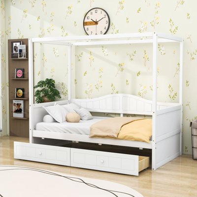 2 Drawers Twin Wood Canopy Daybed