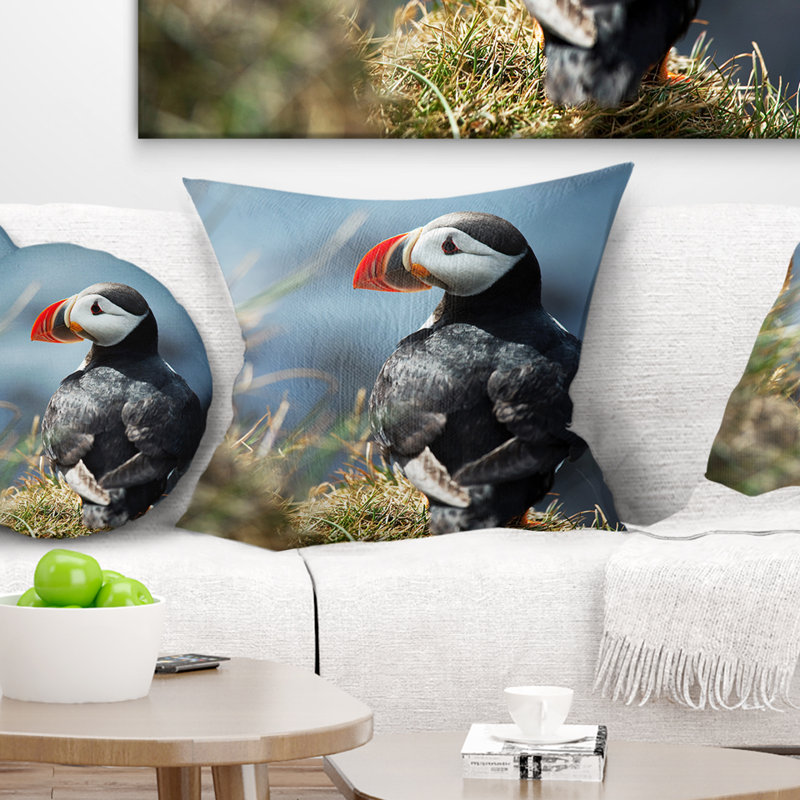 Mignon macareux relaxant - coussin à imprimé animal, 18 po x 18 po, Coussin décoratif