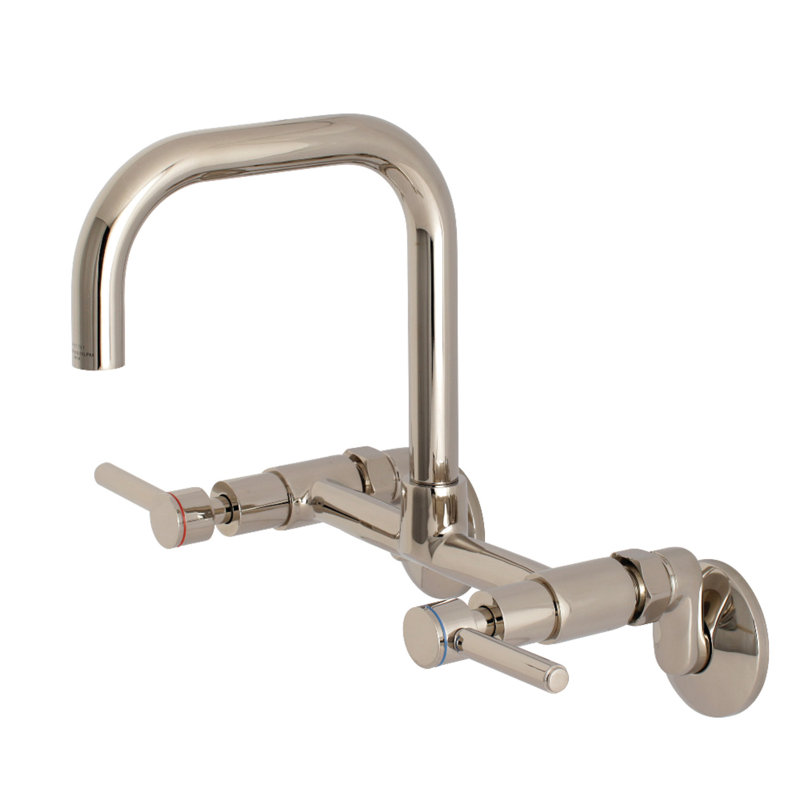 Kingston Brass Concord Double-Handle 2-Hole Wall-Mount Bridge Kitchen Faucet, Polished Nickel