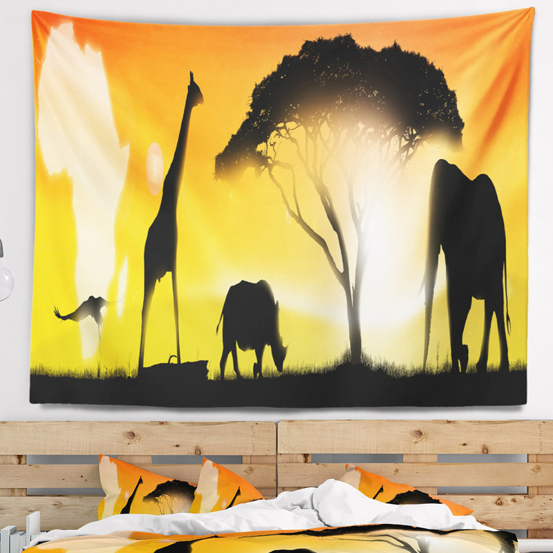 Tapisserie de panorama africain sauvage, H 32 po x l 39 po