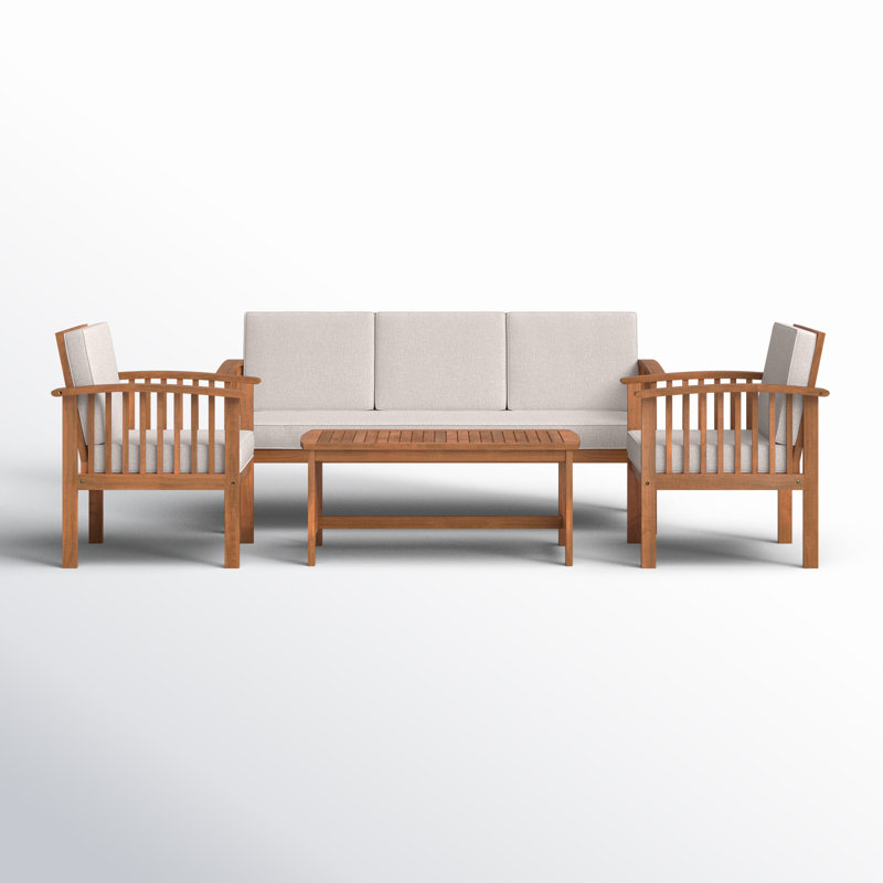 Alderico Acacia 4 - Person Patio Conversation Set with Cushions, Light Gray