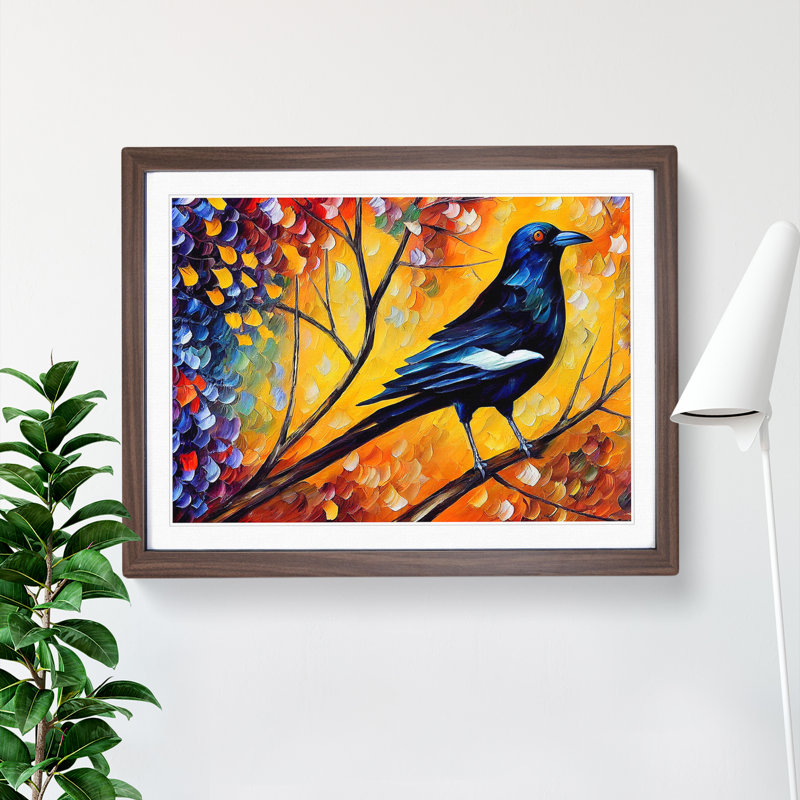Magpie Bird Vol.1 Abstract - Single Picture Frame Painting, 46cm H x 64cm W x 2cm D, Walnut