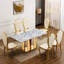 Table de salle à manger rectangulaire en faux marbre avec base en acier inoxydable et pieds en miroir-2120210094-2120210095