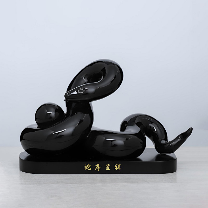 Sculpture serpent délicate en porcelaine - Décoration élégante, Noir