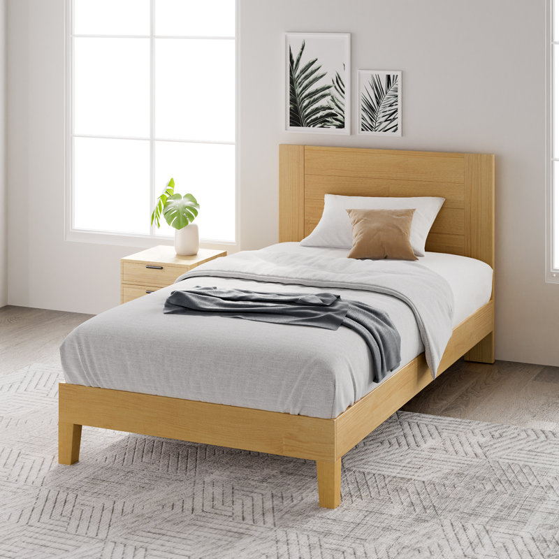 Kira Solid Wood Platform Bed Frame, Twin, Light Natural Wood