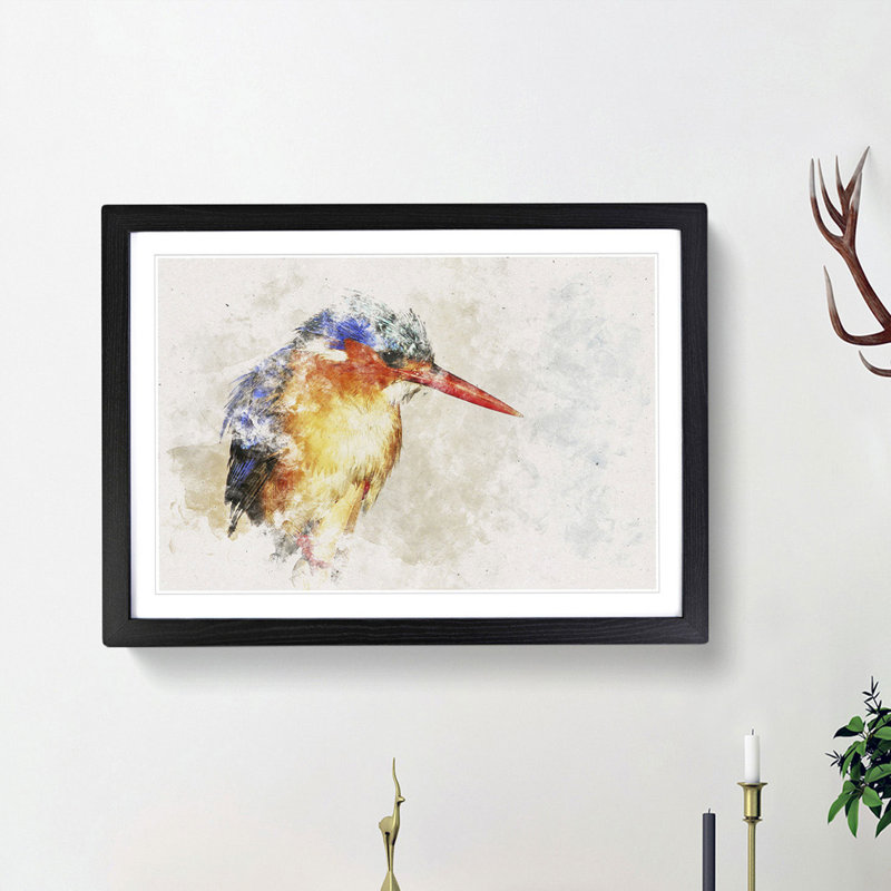 Exquisite Kingfisher Bird - Picture Frame Painting Print, 62cm H x 87cm W x 2cm D, Black Framed