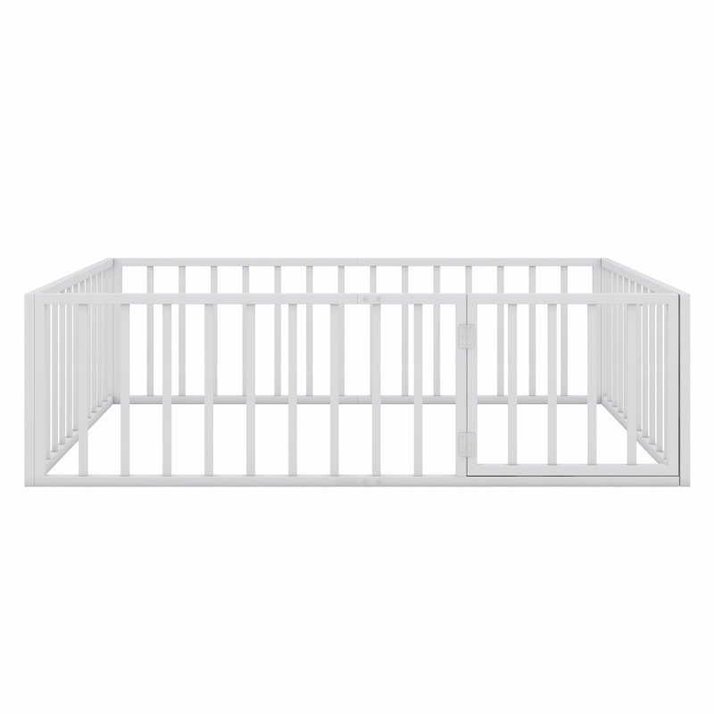 Floor Bed Frame With Fence And Door, White