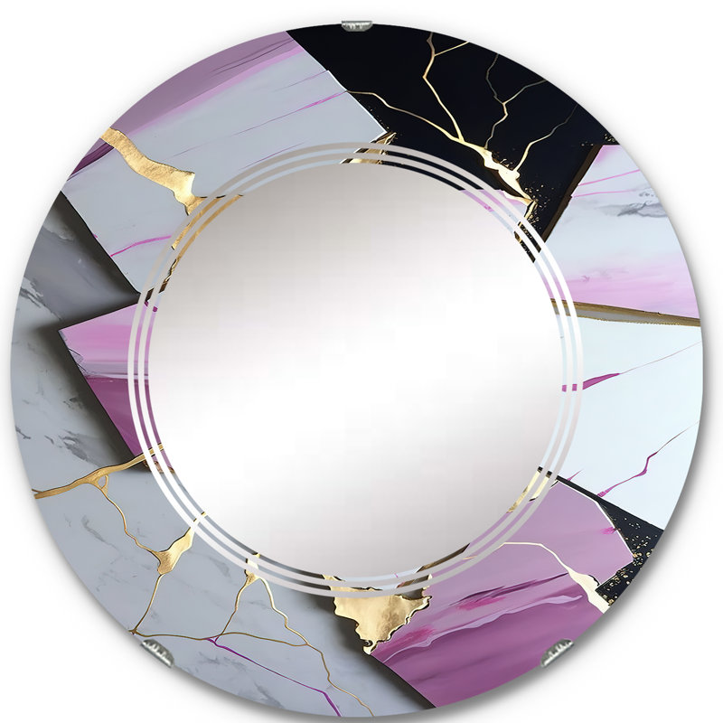 Rainah Abstract Geode Pink II - Miroir mural abstrait en marbre, 24 po x 24 po