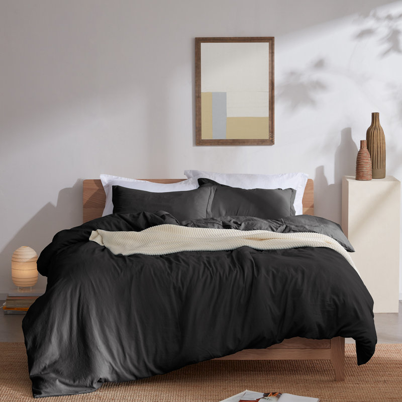 Twill Duvet Cover, Twin Duvet Cover + 1 Standard Sham, Black