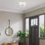 Grand semi-encastré 4 lumières en nickel brossé avec abat-jour en tissu blanc cassé fabriqué à la main-1791455469