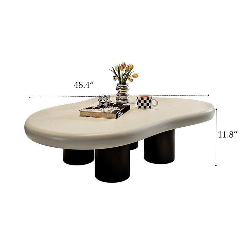 35" Cloud Shaped Coffee Table, Wooden Tabletop Irregular Coffee Table Baking Paintmodern Coffee Table With 4 Legs Simple Installation, For Living Room