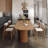 Brown Half-circle Solid Wood Dining Table-933523917