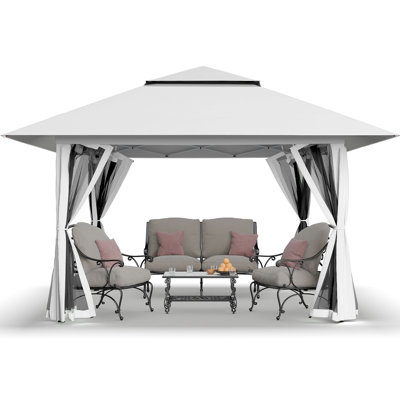 13 Ft. W x 13 Ft. D Outdoor Gazebo for Backyard & Patio Lawn with Netting (Khaki&Coffee)