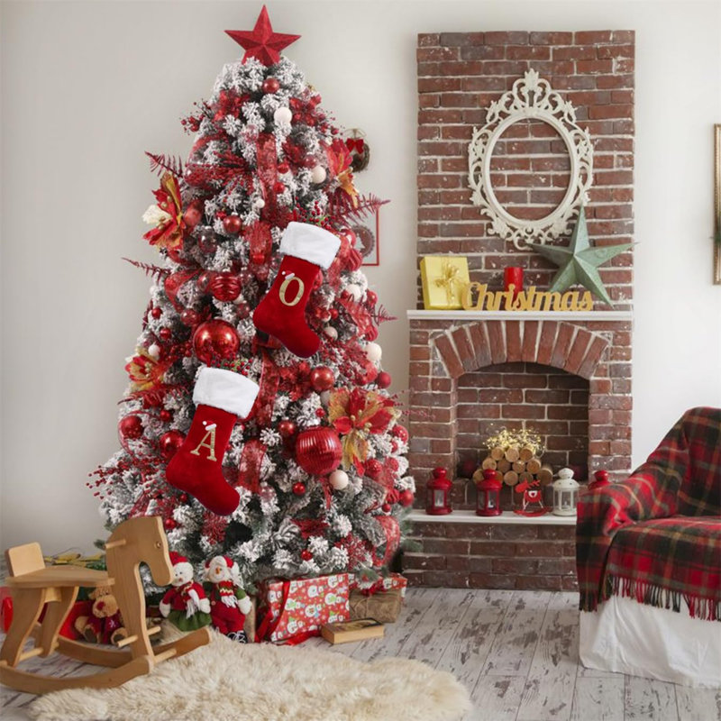 Porte-bas de Noël monogrammé rouge 20 pouces avec lettres, bas de Noël super doux, bas de grand monogramme, lettre rouge, cadeau de Noël