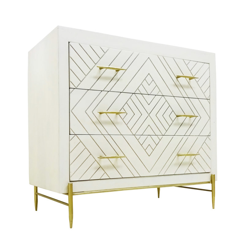 Commode 3 tiroirs en bois massif de 38 po