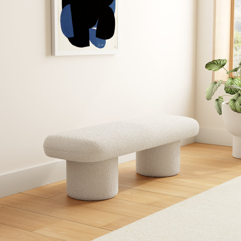Anston 56" Boucle Bench, Ivory White Boucle