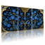Plantes et fleurs fleurs bleues or ornement fond noir Design élégant trois panneaux d'art ensemble de 3 impressions sur toile-1082622966