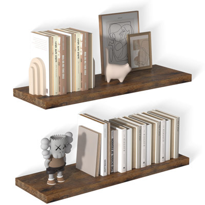  Large Floating Shelves for Wall Set of 2 Wooden Wall Shelves 36 in x 12.75 in x 2 in Room Decor Long Shelf with Invisible Wall Mount Bracket for Bedroom, Kitchen, Living Room, Rustic Brown