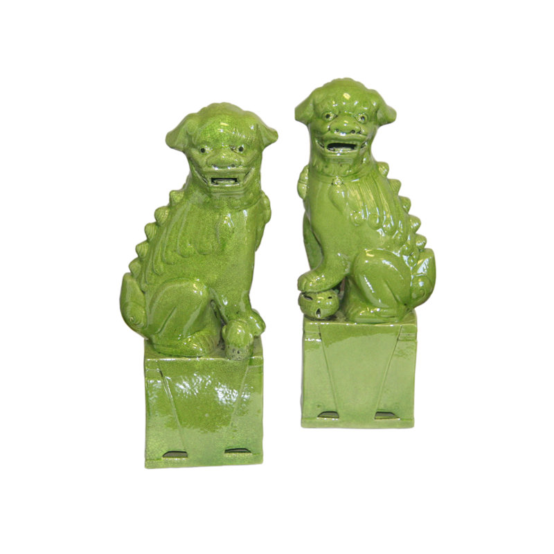 Sitting Foo Dog Figurine, 11" H x 3.5" W x 0.5" D, Turquoise
